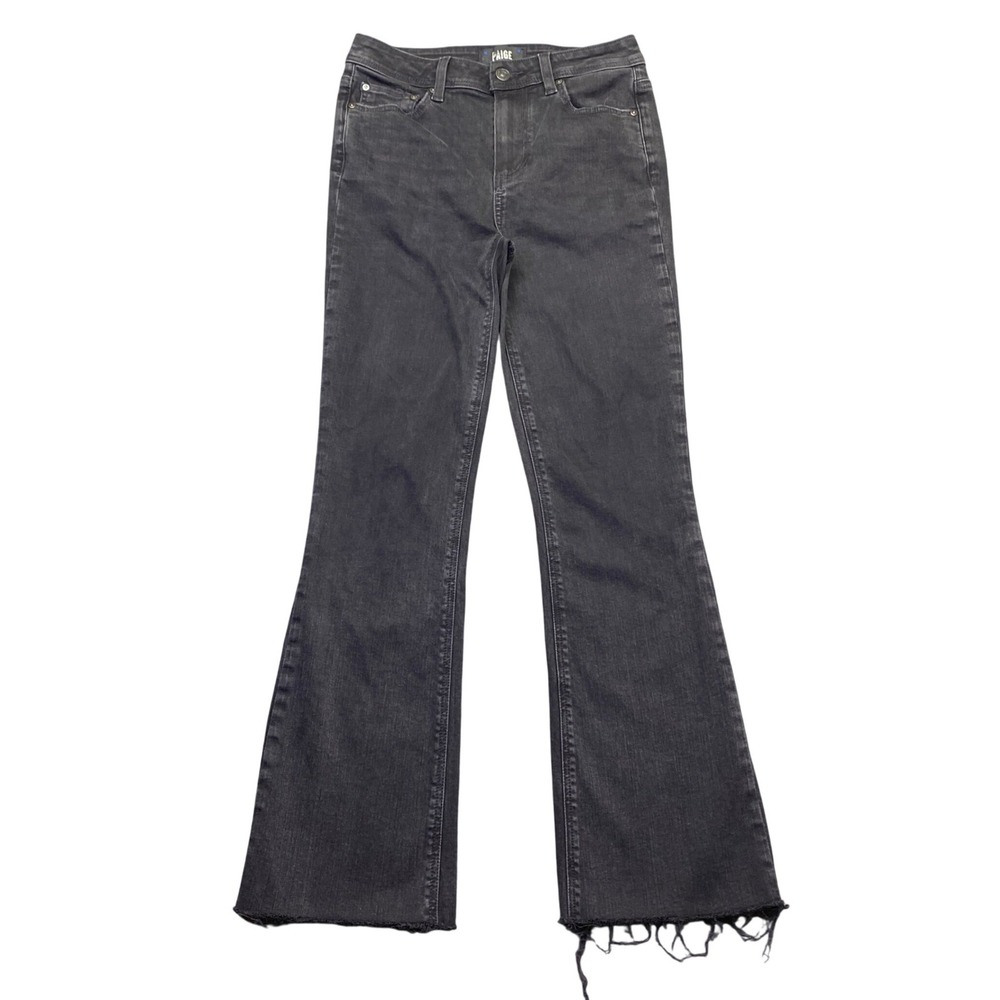 Paige Claudine High Rise Flare Jeans Black Raw Hem Size 25 Grunge Western